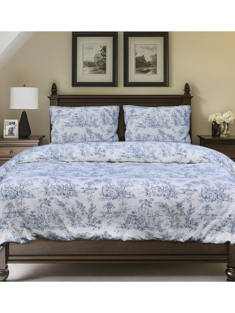 Duvet Cover Set - 100% Cotton French Country Toile - King